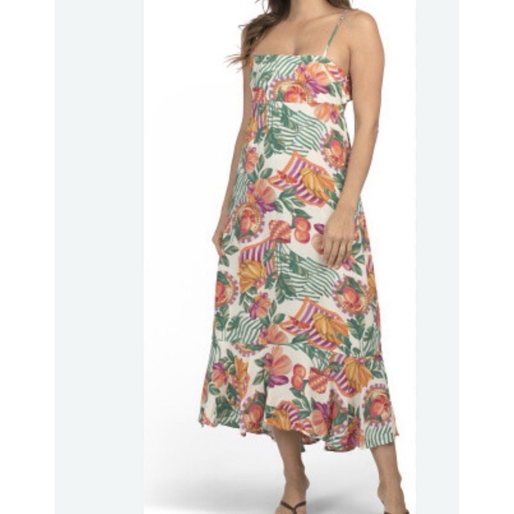 NWT Paper Heart Anthropologie Maxi Dress M Fruit Print Beachy Tie Back **Flaw